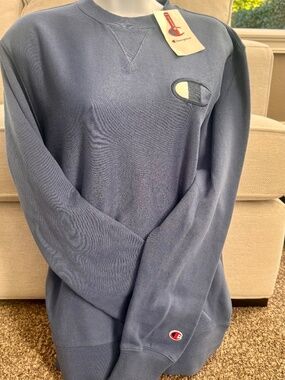 Champion Adult Sizing Iconic Embroidered Crewneck Sweatshirt - Gray Blue XS